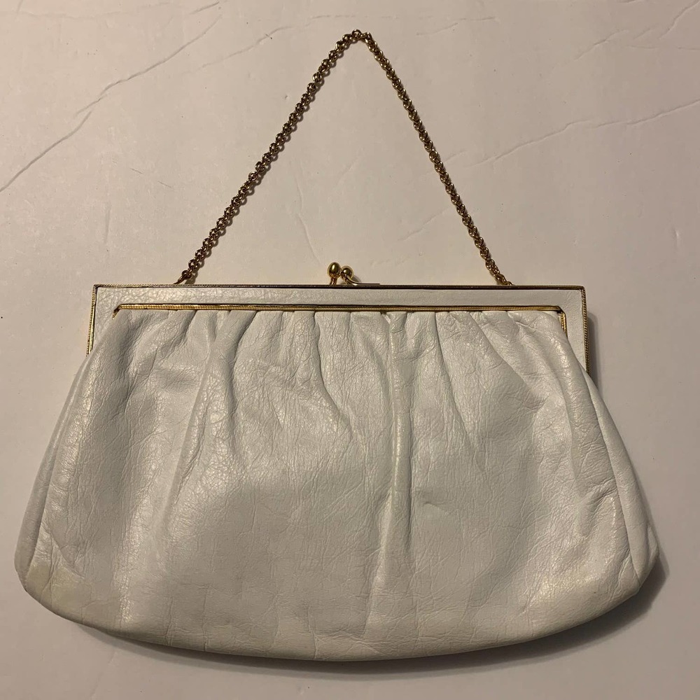 ETRA Vintage 1960's 1970's White‎ Leather Clutch/Handbag